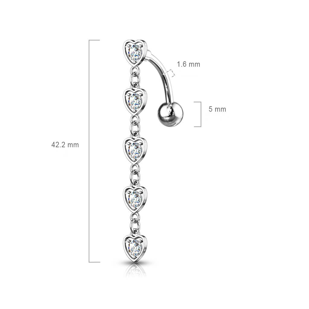 Belly Button Piercing Heart dangle Zirconia Silver