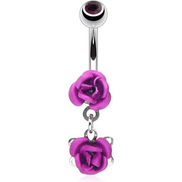 Piercing Ombelico Pendente a rosa zirconi e argento