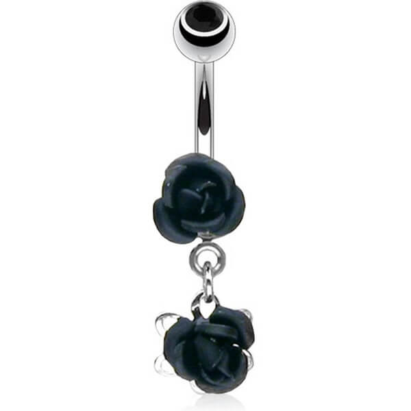 Belly Button Piercing Rose dangle Zirconia Silver