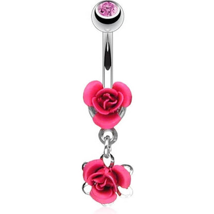 Bauchnabelpiercing Rose beweglich Metall Zirkonia Silber