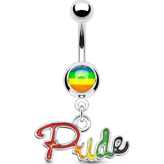 Piercing Ombelico Arcobaleno e pendente con scritta PRIDE