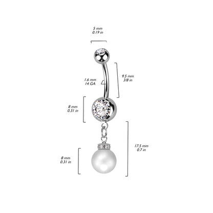 Belly Button Piercing Zirconia dangle Pearl