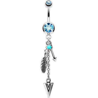 Belly Button Piercing Arrow Feather dangle Zirconia