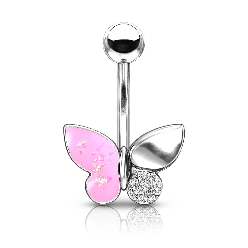 Piercing Nombril Papillon Opale Zircone Argent