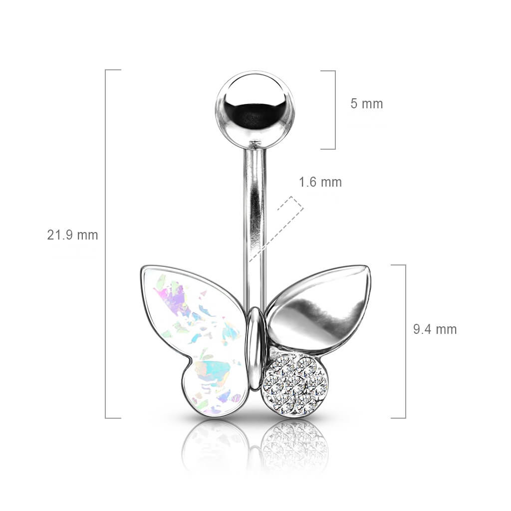 Piercing Nombril Papillon Opale Zircone Argent