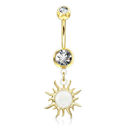 Belly Button Piercing Tribal Sun dangle Opal Zirconia