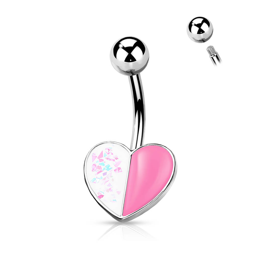 Belly Button Piercing Heart Opal Silver