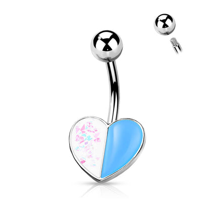 Belly Button Piercing Heart Opal Silver