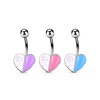 Belly Button Piercing Heart Opal Silver