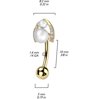 Belly Button Piercing horseshoe pearl balls zirconia