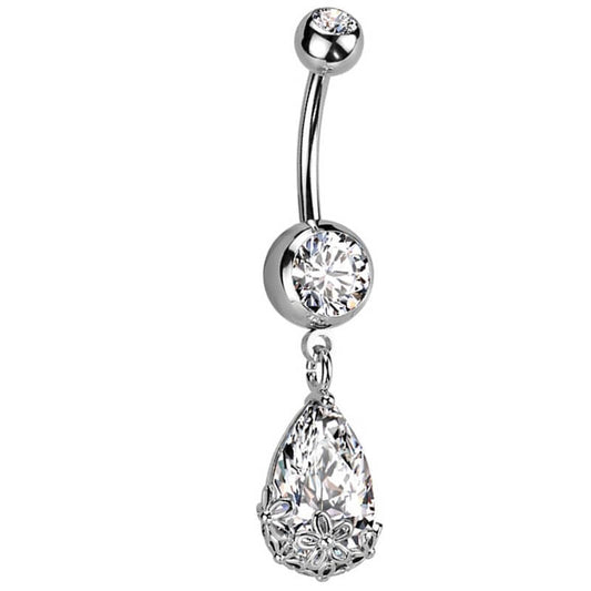 Piercing Ombelico Goccia di zircone con fiori