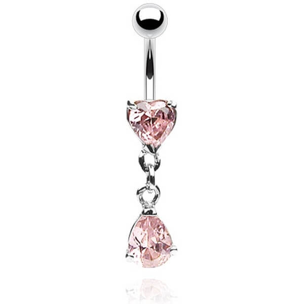 Piercing Ombelico Pendente Goccia e Cuore Zirconi e Argento