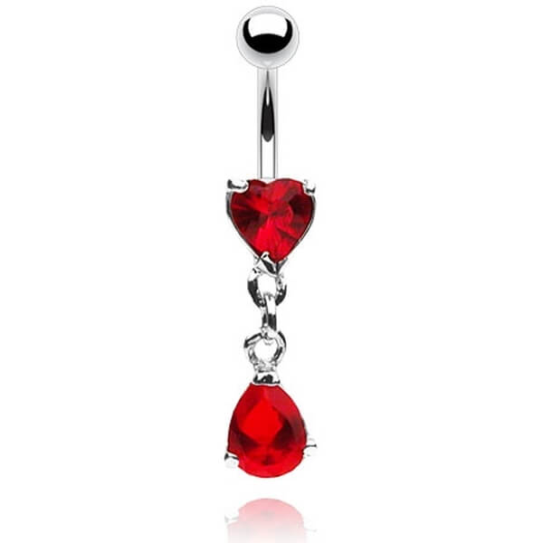 Piercing Ombelico Pendente Goccia e Cuore Zirconi e Argento