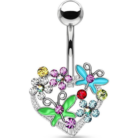 Belly Button Piercing Heart Butterfly Flowers Zirconia