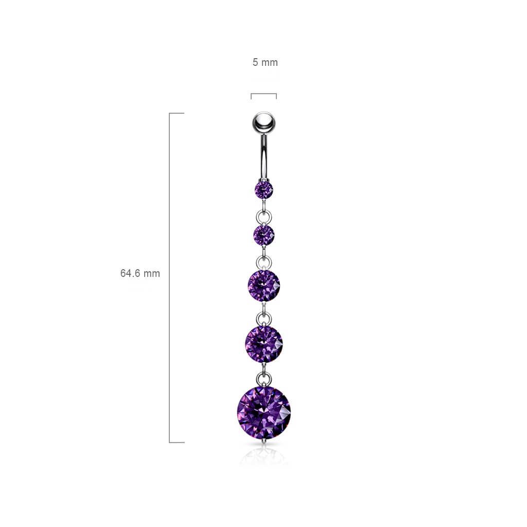 Belly Button Piercing 5 Zirconia dangle Silver