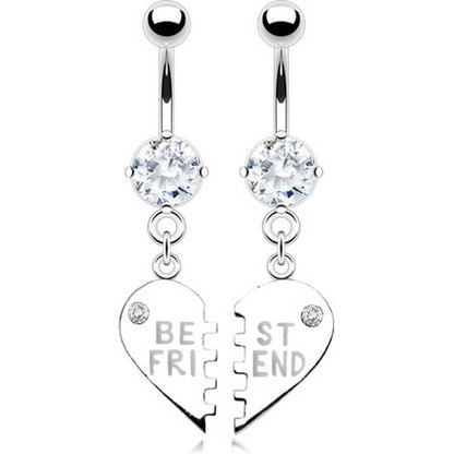 Belly Button Piercing BEST FRIEND Heart dangle Zirconia