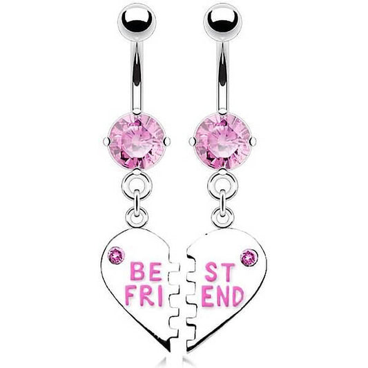 Belly Button Piercing BEST FRIEND Heart dangle Zirconia