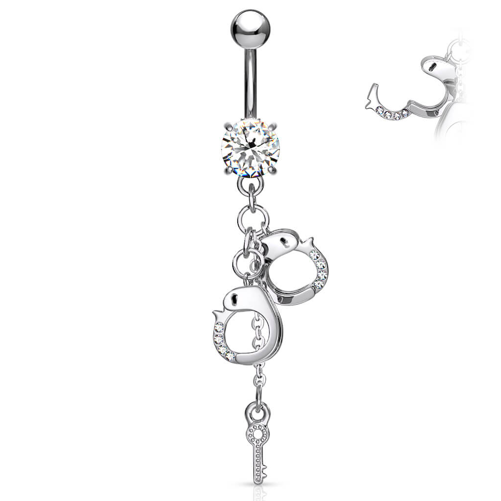 Piercing Nombril Pendentif Menottes Zircone Argent