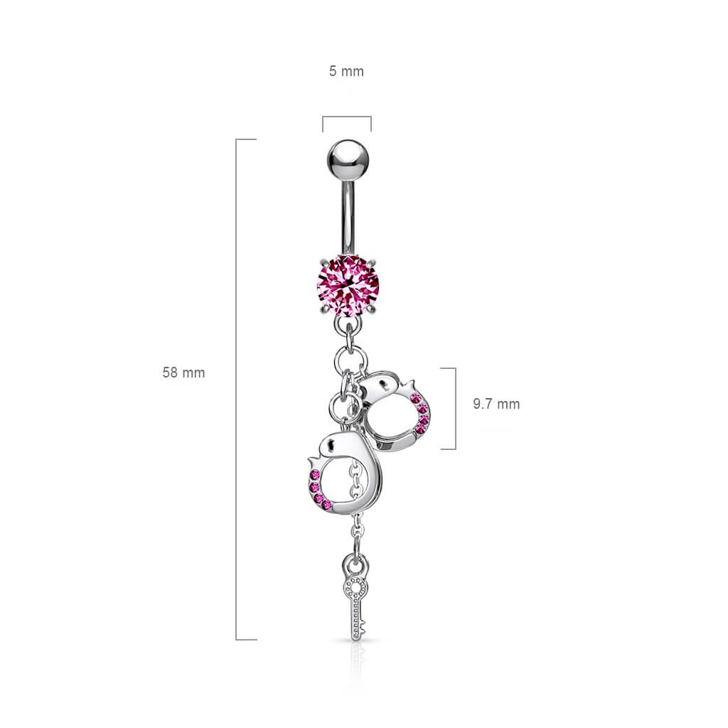 Piercing Nombril Pendentif Menottes Zircone Argent