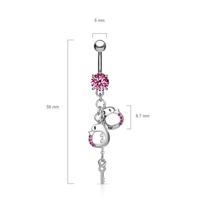 Piercing Nombril Pendentif Menottes Zircone Argent