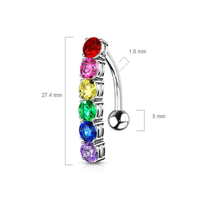 Bauchnabelpiercing Top Down Regenbogen Zirkonia Silber