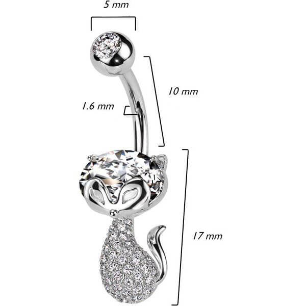 Piercing Ombelico Gatto di Zirconi