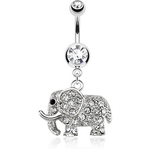 Piercing Nombril Pendentif Éléphant Zircone Argent