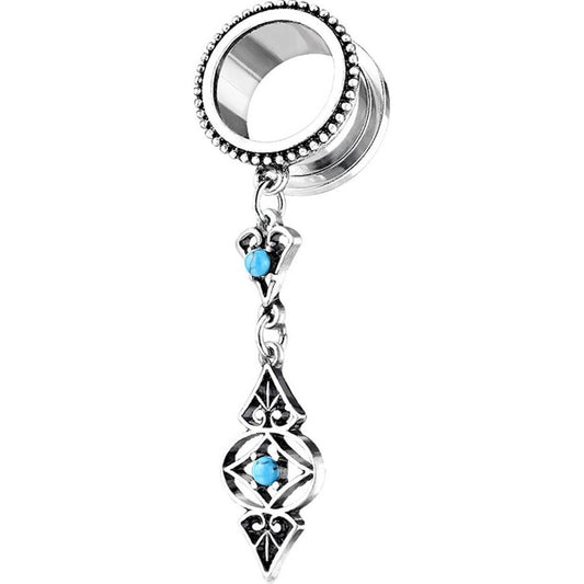 Écarteur Pendentif Tribal Turquoise Argent Filetage Interne