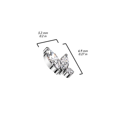 Embout Embout 2 Marquise Zircone Filetage Interne