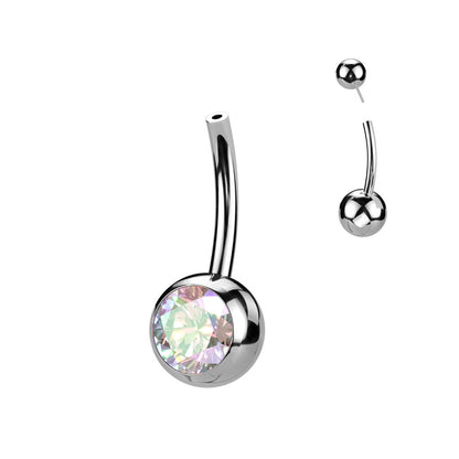 Titanio Piercing Ombelico Sfera Superiore con zircone Push-In