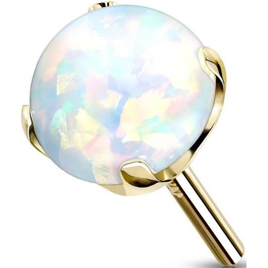 Solid Gold 14 Carat top ball opal prong setting Push-In