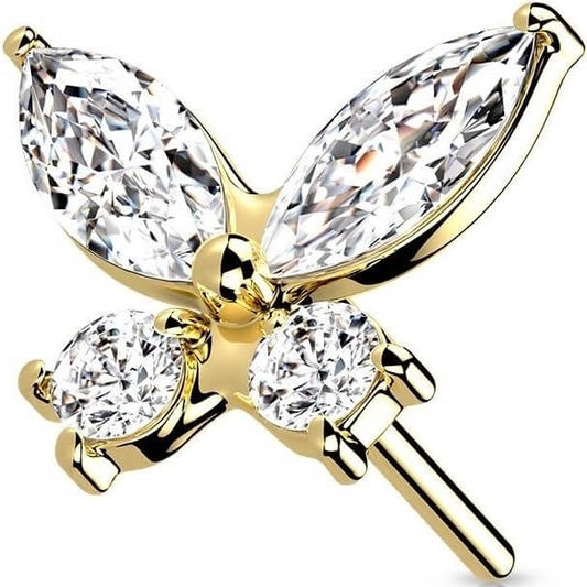 Solid Gold 14 Carat Top Butterfly Zirconia Push-In