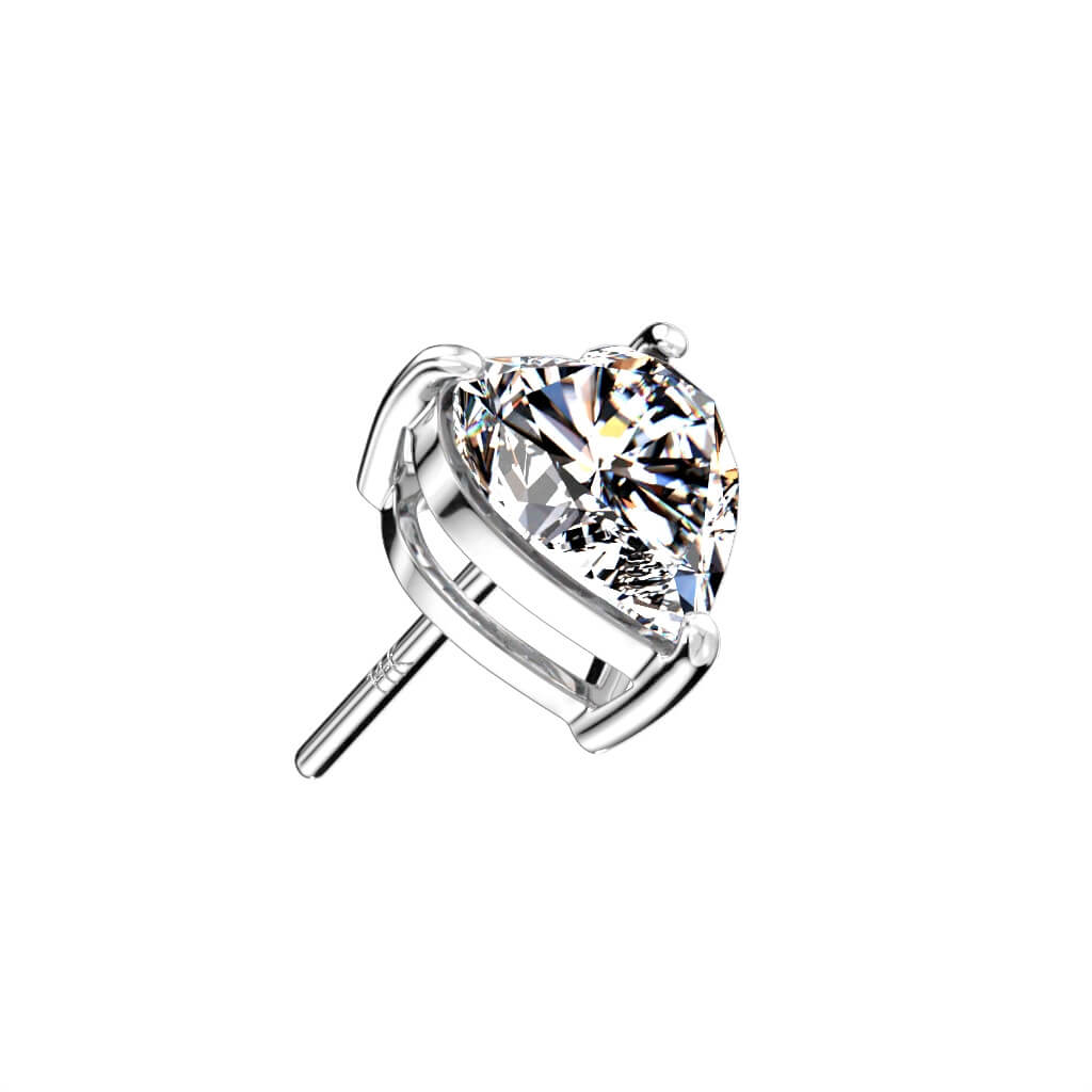 Solid Gold 14 Carat Top Heart Zirconia Push-In