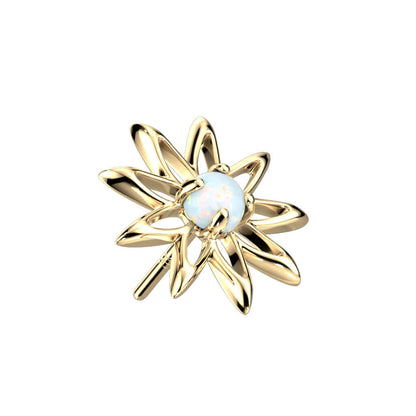 Solid Gold 14 Carat Top Flower Zirconia Opal Push-In