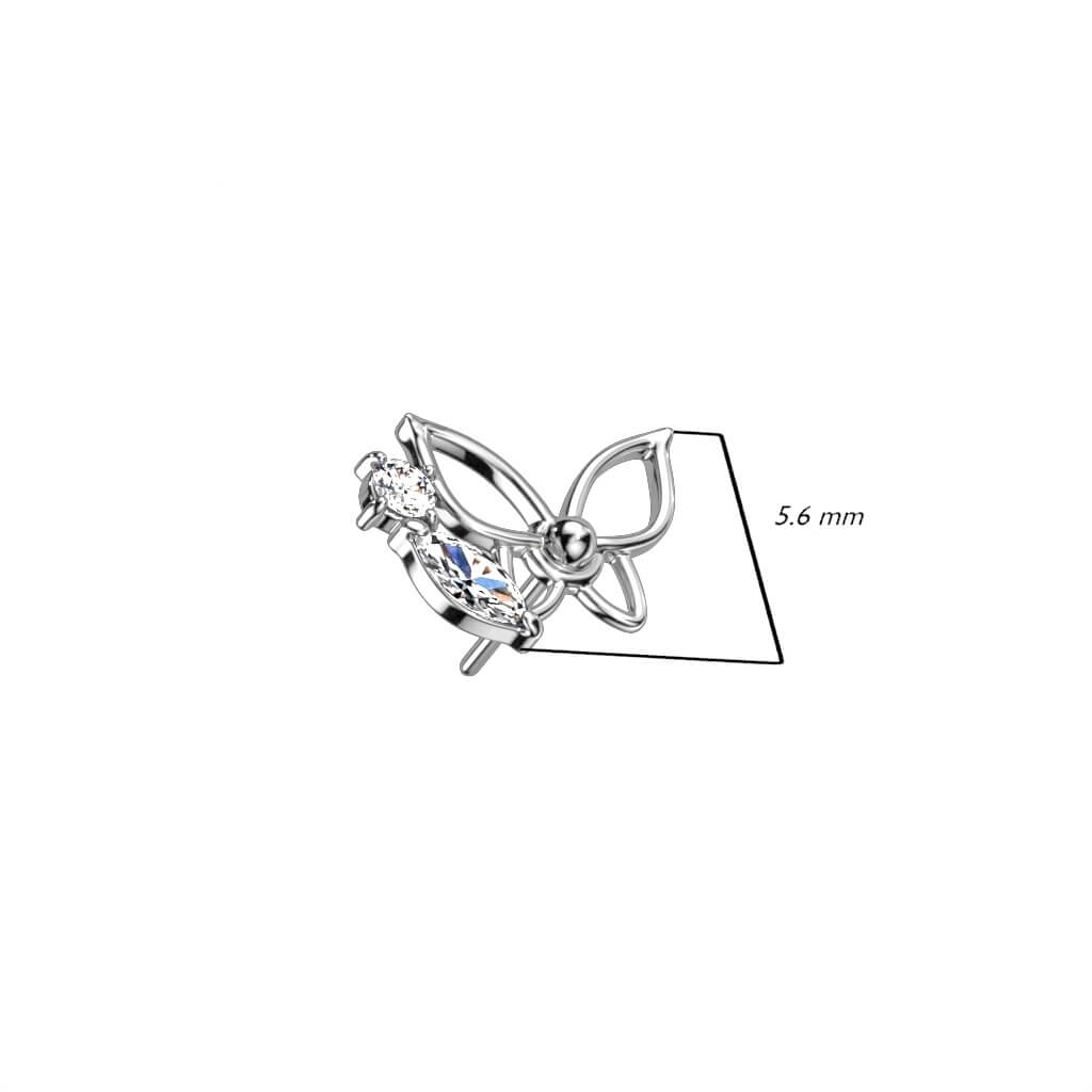 Or 14kt Embout Embout Papillon Zircone Enfoncer