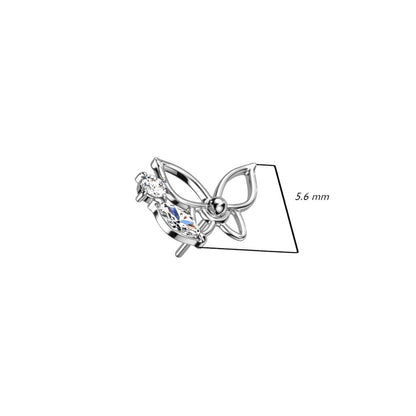 Or 14kt Embout Embout Papillon Zircone Enfoncer