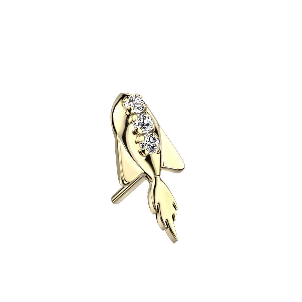 Solid Gold 14 Carat Top Rocket Zirconia Push-In