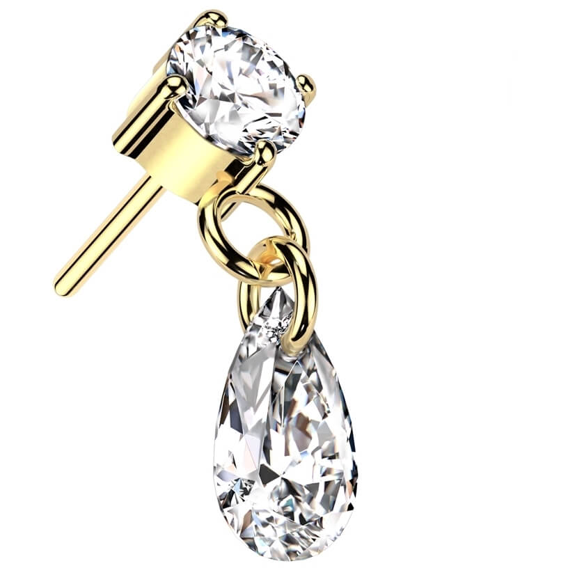 Or 14kt Embout Pendentif Larme Zircone Enfoncer