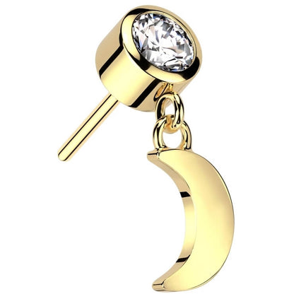 Or 14kt Embout Pendentif Lune Zircone Enfoncer