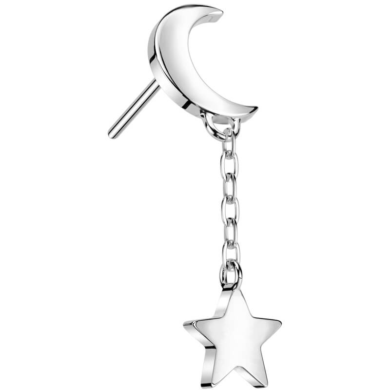 Or 14kt Embout Lune Pendentif Etoile Enfoncer