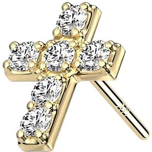 14 Karat Gold Top Kreuz Zirkonia Gelbgold Weißgold Push-In