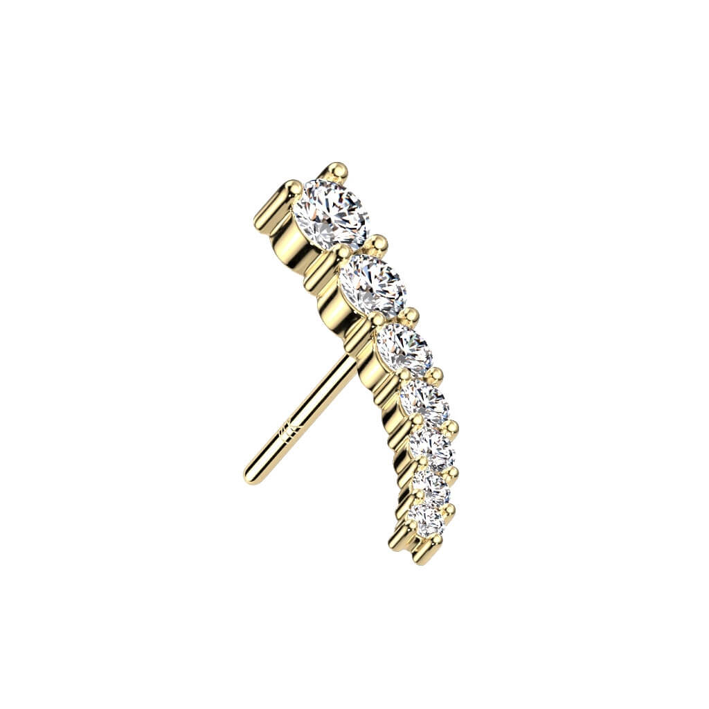 Solid Gold 14 Carat top curved zirconias Push-In