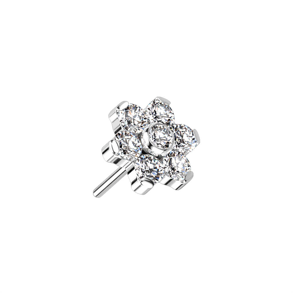 Titane Embout Embout Fleur Zircone Argent Enfoncer