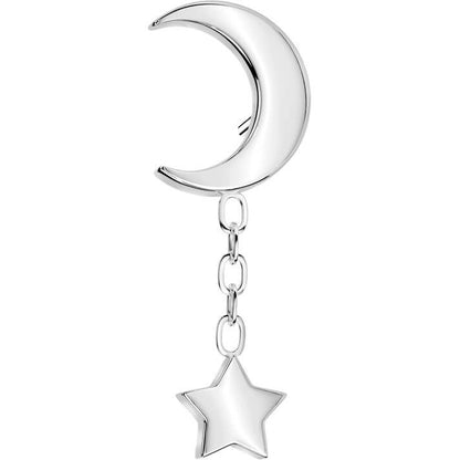 Titanium crescent moon star dangle chain Push-In