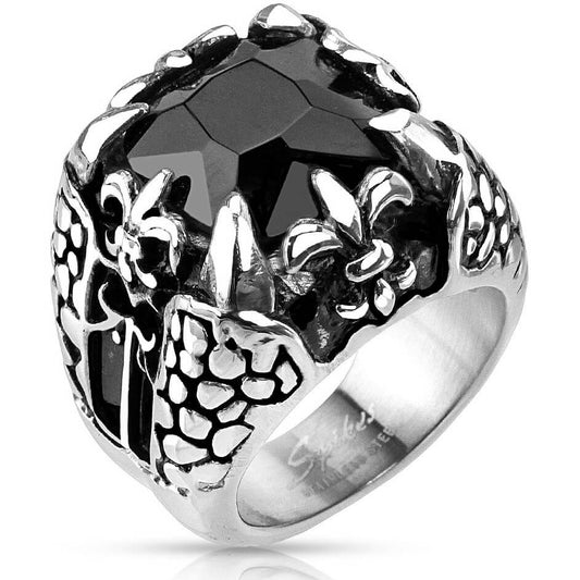 Anneau Griffe De Dragon Argent Zircone Noir