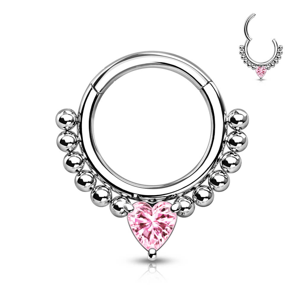 Ring Heart Zirconia Silver Clicker