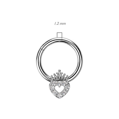 Anello Piercing Cuore coronato di zirconi Clicker