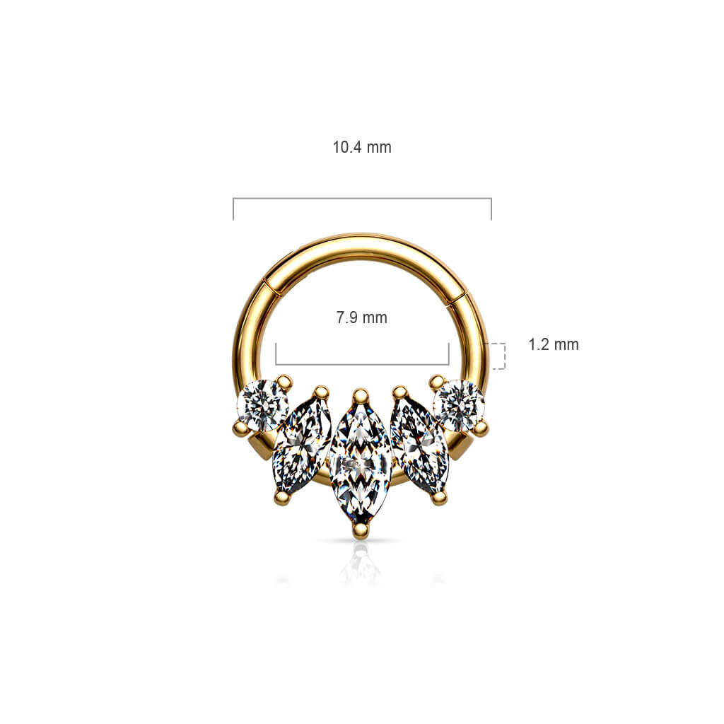 Anello Piercing 5 zirconi taglio marquise Clicker