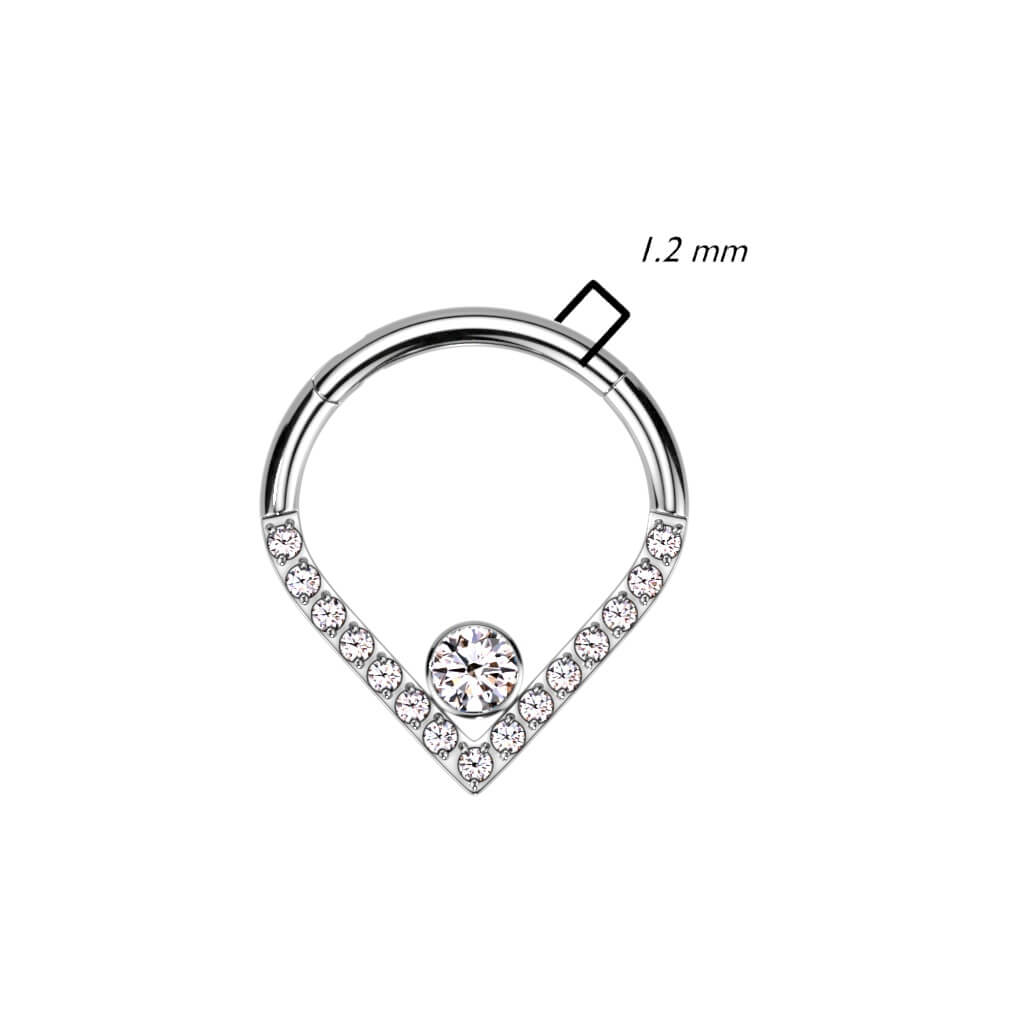 Titanio Anello Piercing Chevron argento con zircone/opale Clicker