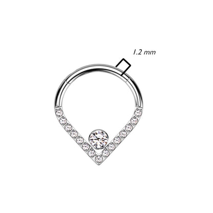 Titanio Anello Piercing Chevron argento con zircone/opale Clicker